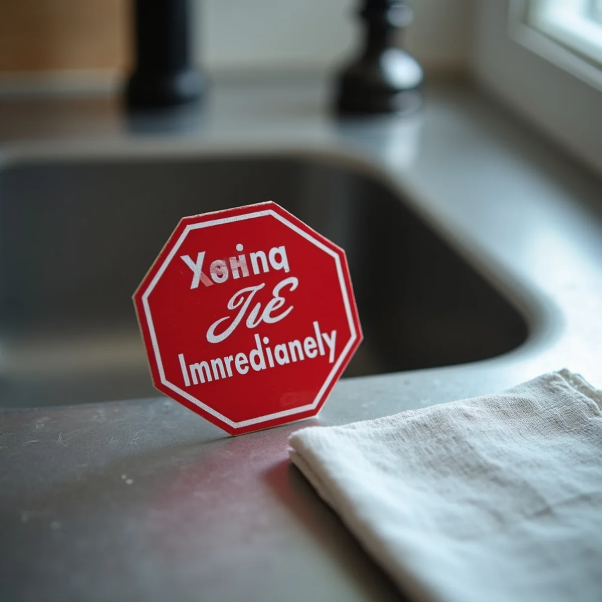 Red warning tag on washing machine and sink during main sewer line blockage