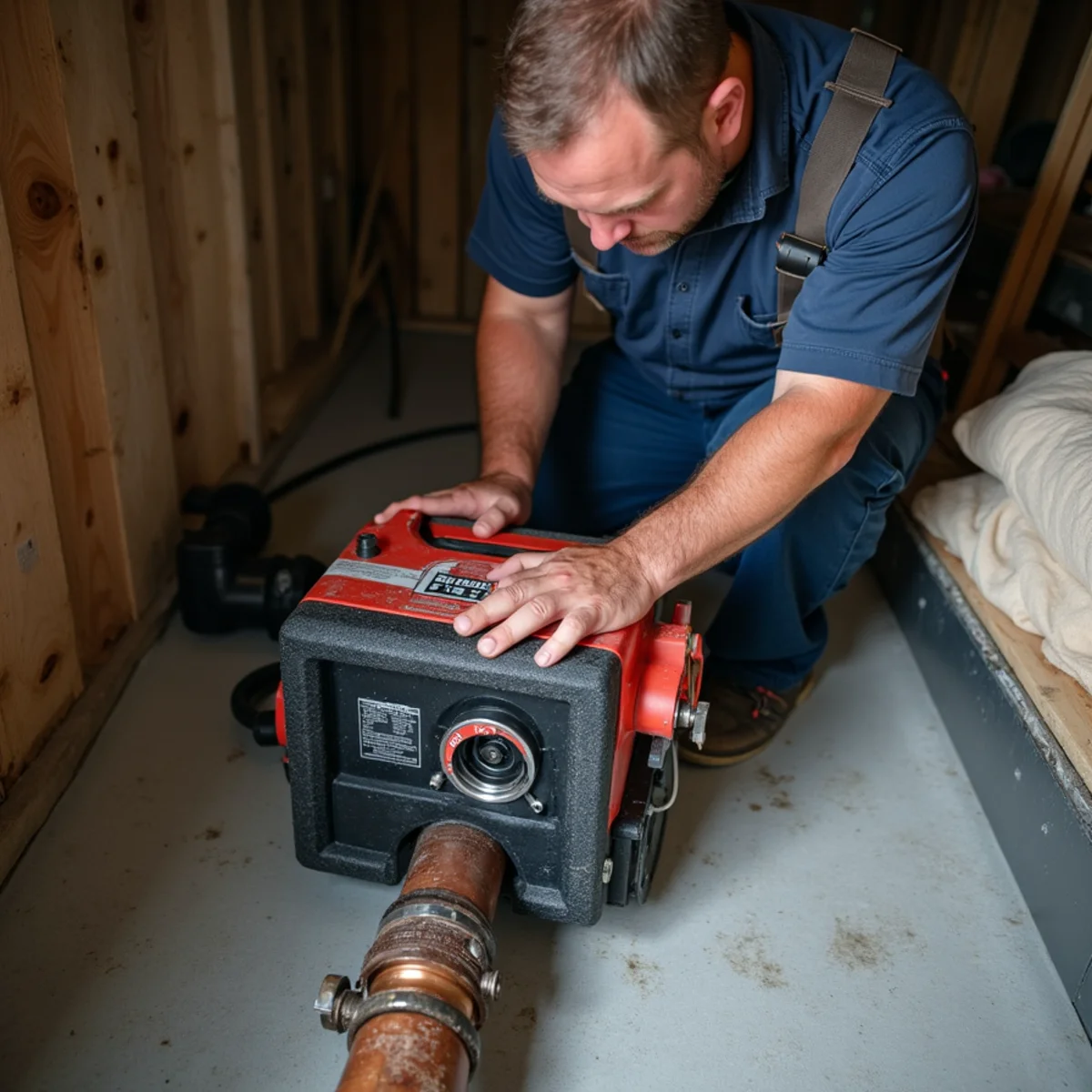 Plumber operating electric pipe thawer on frozen copper line in Ankeny crawlspace
