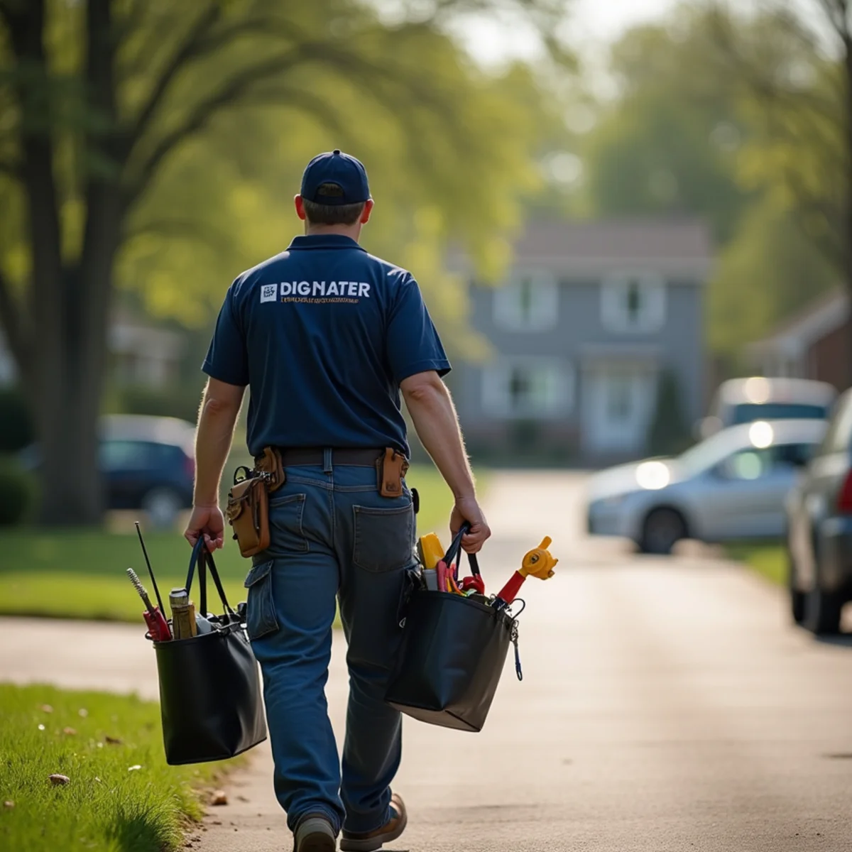 Plumbing technician servicing residential property in Colfax, IA