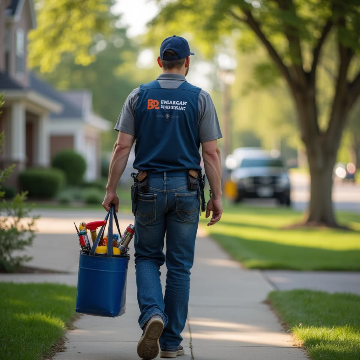 Plumbing technician servicing residential property in Runnells, IA